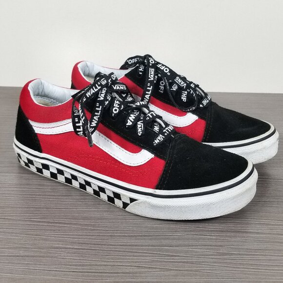 Vans Kids Logo Pop Old Skool Boy's Skate Shoes, Black/Red Little Kid Size 3 / 34 - Picture 1 of 12
